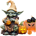 Miniatyrbillede 1 af 4: Græskar Alien Statue | Kreativ Alien Græskar Halloween Statue - Håndmalet Resin Græskar Ornament til Udendørs, Have, Veranda, Hjem