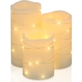 Miniatyrbilde 1 av 5: Flimrende flammefri stearinlys i elfenbenfarget ekte voks med nedsenket 5-timers timer, sett med 3 (7,62 cm x 10,16 cm/12,70 cm/15,24 cm) (elfenben)