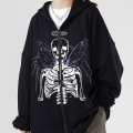 Miniatyrbillede 4 af 5: Kvinde Full Zip Up Hoodie Halloween Langærmet Grafisk Jakke Goth Sweatshirt Pige Gadetøj (Farve: Mørkegrå, Sort. Størrelse: M)
