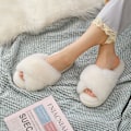 Miniatyrbillede 5 af 5: Dames Fuzzy Hjemmesko Krydsbånd Memory Foam Hjemmesko Åben Tå (Størrelse: 9-10)