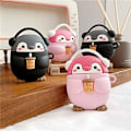 Miniatyrbillede 2 af 5: Sød Kawaii Holder Mælkete Kop Nyder Musik Headset Pingvin Earphone Etui til AirPods 1/2, Blød Gummi Silikone -Sort