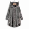 Miniatyrbillede 2 af 3: Plysjakke med katteører, uregelmæssig trendy ensfarvet jakke til kvinder Dark gray 2XL