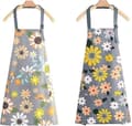 Vattentäta köksförkläden, 2-pack blommiga förkläden med fickor [MI], L