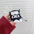 Miniatyrbild 2 av 5: Sött tecknat karaktär Airpod-fodral, droppsäkert mjukt silikon Airpod 1/2-fodral, roligt Kawaii modetecknat 3D-fodral för AirPod 1/2 (svart klänning)