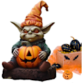 Miniatyrbilde 5 av 5: Gresskar Alien Statue | Kreativ Alien Gresskar Halloween Statue - Håndmalt Resin Gresskar Ornament for Utendørs, Hage, Veranda, Hjem