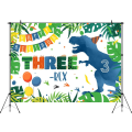 Miniatyrbilde 2 av 4: Tre-rex bursdagsbakgrunn 7x5ft Gutter Tegneserie Dinosaurus 3. Bursdag Barn Jungle Grønne Blader Fotografi Bakgrunn 3 År Gammel Bursdagsfest Dekorasjon