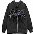 Miniatyrbillede 1 af 5: Kvinde Full Zip Up Hoodie Halloween Langærmet Grafisk Jakke Goth Sweatshirt Pige Gadetøj (Farve: Mørkegrå, Sort. Størrelse: XXXL)