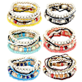 Miniatyrbillede 2 af 2: Zmd 7 stk./sæt Kvinder Boho Boheme Mix Stil Multilayer Elastiske Perlearmbånd Til Banketfest Blå