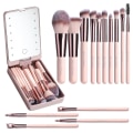 Miniatyrbillede 1 af 5: Rejse Makeup Pensel Sæt Foundation Pudder Concealers Øjenskygger Makeup Sæt med LED Lys Spejl 14 Stk (APINK)