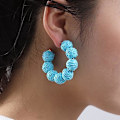 Miniatyrbillede 2 af 4: Rattan Øreringe Sommer Boho Raffia Bold Hoop Dangle Øreringe til Kvinder Piger Letvægts Halm Flet Statement Øreringe Boheme Strand Øreringe