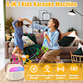Pikkukuva 3 / 7: Karaokelaite lapsille, jossa 2 langatonta mikrofonia, kannettava KTV-järjestelmä Bluetoothilla, kaiutin äänenmuokkaustehosteilla ja LED-valoilla White