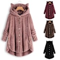 Miniatyrbillede 1 af 3: Plysjakke med katteører, uregelmæssig trendy ensfarvet jakke til kvinder Leopard dark color 4XL