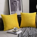Miniatyrbild 1 av 5: Senapsgul Soffa Kuddeöverdrag: 2-pack 18x18 tum Original Randig Sammet Kvadratisk Kuddfodral för lantlig Heminredning