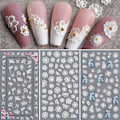 Miniatyrbild 1 av 5: Blomster Nagelsticker Dekaler 5d Ihålig Utsökt Mönster Nagelkonst Tillbehör Självhäftande Lyxig Nagelkonst Dekoration Vit Fjäder Spets Blomma Löv