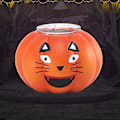 Miniatyrbilde 4 av 5: Halloween Katteansikt Gresskar Lysestake Lys Lampe Lysestake Resin Kunst Håndverk Skrivebord Atmosfære Dekor