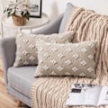 Miniatyrbild 1 av 5: Set med 2 dekorativa kuddfodral i rombiskt jacquardmönster, mjukt rektangulärt kuddfodral 12x20 tum, beige