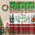 Miniatyrbillede 1 af 5: Rød og grøn julebruseforhæng, glædelig jul julemand snemand juletræ gaver bruseforhæng, 72 x 72 tommer