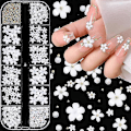 Miniatyrbild 1 av 5: 3D Blomster Nagelkonst Charm, 250 st Vit Blommor Nagel Strass Kit 3D Kristall Nagel Pärlor Platt Design Akryl Nagelkonst Dubbar Manikyr Nagel Tillbehör