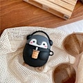 Miniatyrbillede 4 af 5: Sød Kawaii Holder Mælkete Kop Nyder Musik Headset Pingvin Earphone Etui til AirPods 1/2, Blød Gummi Silikone -Sort