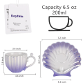 Miniatyrbilde 5 av 5: Keramisk kaffekopp med skål, kreativ perlemor kopp, søte kaffekopper for kontor og hjem, 6,5 oz/200 ml for te latte melk (Gradient lilla)