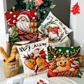 Miniatyrbild 2 av 5: Jul kuddfodral 18 * 18 tum linne kuddfodral kudde örngott jultomten röd grön vinter semester hem soffa sovrum set om 4(JYM170)