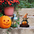 Miniatyrbilde 2 av 5: Gresskar Alien Statue | Kreativ Alien Gresskar Halloween Statue - Håndmalt Resin Gresskar Ornament for Utendørs, Hage, Veranda, Hjem