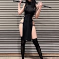 Pikkukuva 2 / 7: JasmyGirls Seksikäs Paholainen Cosplay Alusvaatteet Korkea Halkio Babydoll Mekko Halloween Anime Ninja Roolileikki Asu Goottilainen Korkea Vyötärö Toppimekko S