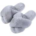 Miniatyrbillede 1 af 5: Dames Fuzzy Hjemmesko Krydsbånd Memory Foam Hjemmesko Åben Tå (Størrelse: 7-8)