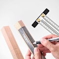 Miniatyrbillede 3 af 5: 300mm præcisions T-vinkel lineal med mekanisk blyant, rustfrit stål markering rustfrit stål ridse lineal tømrer vinkelmåler måling