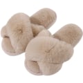 Miniatyrbillede 1 af 5: Dames Fuzzy Hjemmesko Krydsbånd Memory Foam Hjemmesko Åben Tå (Størrelse: 9-10)