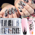 Miniatyrbild 1 av 5: Svarta Flammande Orm Nagelfoljeöverföringsstickers Franska Linje Nagelkonst Sticker Måne Stjärna Rutiga Leende Hjärta Abstrakt Design Nageldekaler Rutmönster Nagel W