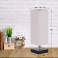 Miniatyrbillede 4 af 5: Lille bordlampe til soveværelse - Sengebordslamper til natbord, minimalistisk natbordslampe i massivt træ med firkantet stofskærm