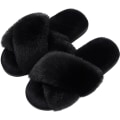 Miniatyrbillede 1 af 5: Dames Fuzzy Hjemmesko Krydsbånd Memory Foam Hjemmesko Åben Tå (Størrelse: 7-8)