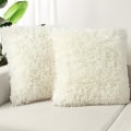 Miniatyrbillede 1 af 5: Et sæt med 2 pudebetræk, 18x18 cremehvid fluffy pudebetræk, deluxe kunstpels firkantet sofa pudebetræk, sofa stue soveværelse uden pudebetræk