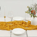Miniatyrbillede 3 af 5: Thanksgiving Bordløber Rust Cheesecloth Bordløber 13,3ft Boho Gaze Ostestof 160 tommer Lang til Bryllup Brude Fødselsdagsfest Bord