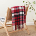 Miniatyrbillede 2 af 5: Rød buffalo check plaid til sofa seng, super blødt kunstigt kashmir tæppe med frynser (127 cm x 152,4 cm, rød)