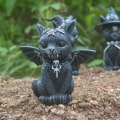 Miniatyrbild 3 av 5: Svart kattstaty i harts, maskerad bevingad magisk katt skulptur trädgårdsdekoration Grim Reaper kattfigur gräsmatta prydnad Halloween dekor för utomhus