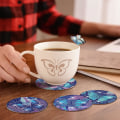Miniatyrbild 4 av 5: 8 st fjärilsformade diamantmålning underläggsset med hållare DIY fjärilsformad diamantmålning underlägg halkfria underlägg för vuxna