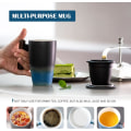 Pikkukuva 4 / 5: Tomotime Keraaminen Teekuppi Suodattimella ja Kannella Teemukit Puukahva 400ml/13.5oz Musta syaani