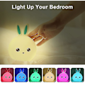 Miniatyrbillede 2 af 3: LED Kanin Natlampe, Sengelampe med Touch Sensor, 7 Farver, Bærbar, Genopladelig, Silikone R