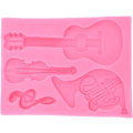 Miniatyrbillede 5 af 5: Guitarformet fondantform, silikone musik slikforme lyserød chokoladeform guitar isterningbakke til kagebagning dekoration