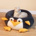Miniatyrbilde 3 av 5: Kattesenger for innendørs katter, rund fluffy donut beroligende kjæledyrseng, pingvinformet søt katteseng, myk kattesengpute, liten katteseng, hundesenger for små hunder