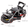 Pikkukuva 2 / 5: Diecast-auto 1/32 Honda Civic Type-R -malliauto, vetäytyvä leluauto valoilla ja äänillä