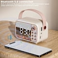 Pikkukuva 3 / 5: Retro-kannettava langaton Bluetooth-kaiutin herätyskellolla, äänenvoimakkuus Bluetooth 5.0, tukee TF-korttia U-levyä AUX-keittiöön makuuhuoneeseen, kotiin ja ulkotiloihin (valkoinen)