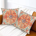 Miniatyrbild 5 av 5: Orange Bohemian Kuddfodral 18x18 Set om 2, Etnisk Mönster Kuddfodral Bohemian Lantlig Hus Soffa Inomhus och Utomhus Dekoration