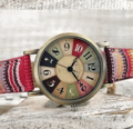Boho Hippie Watch Rainbow Woven Strap Wristwatch