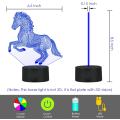 Miniatyrbilde 4 av 5: [ 7 farger/3 arbeidsmoduser/timer ] Fjernkontroll og berøringskontroll 3D illusjonshest nattlys, dimbar LED hestelampe, USB/batteridrevet