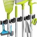Miniatyrbillede 1 af 5: Mop og kost holder vægmontering metal pantry organisering og opbevaring have køkken værktøj (4 positioner med 4 kroge, sort)
