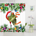Miniatyrbillede 2 af 4: Glædelig Jul Bruseforhæng Sød Frø i Julehat, Farverige Julekugler Hvid Snefnug Dekoration Fyrretræ, Juleferie, 69X70 Tommer