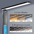 Miniatyrbillede 2 af 5: LED-skrivebordslampe med trådløs oplader, USB-opladningsport, justerbar foldbar bordlampe med ur, alarm, dato, temperatur, 5-trins dæmpbar